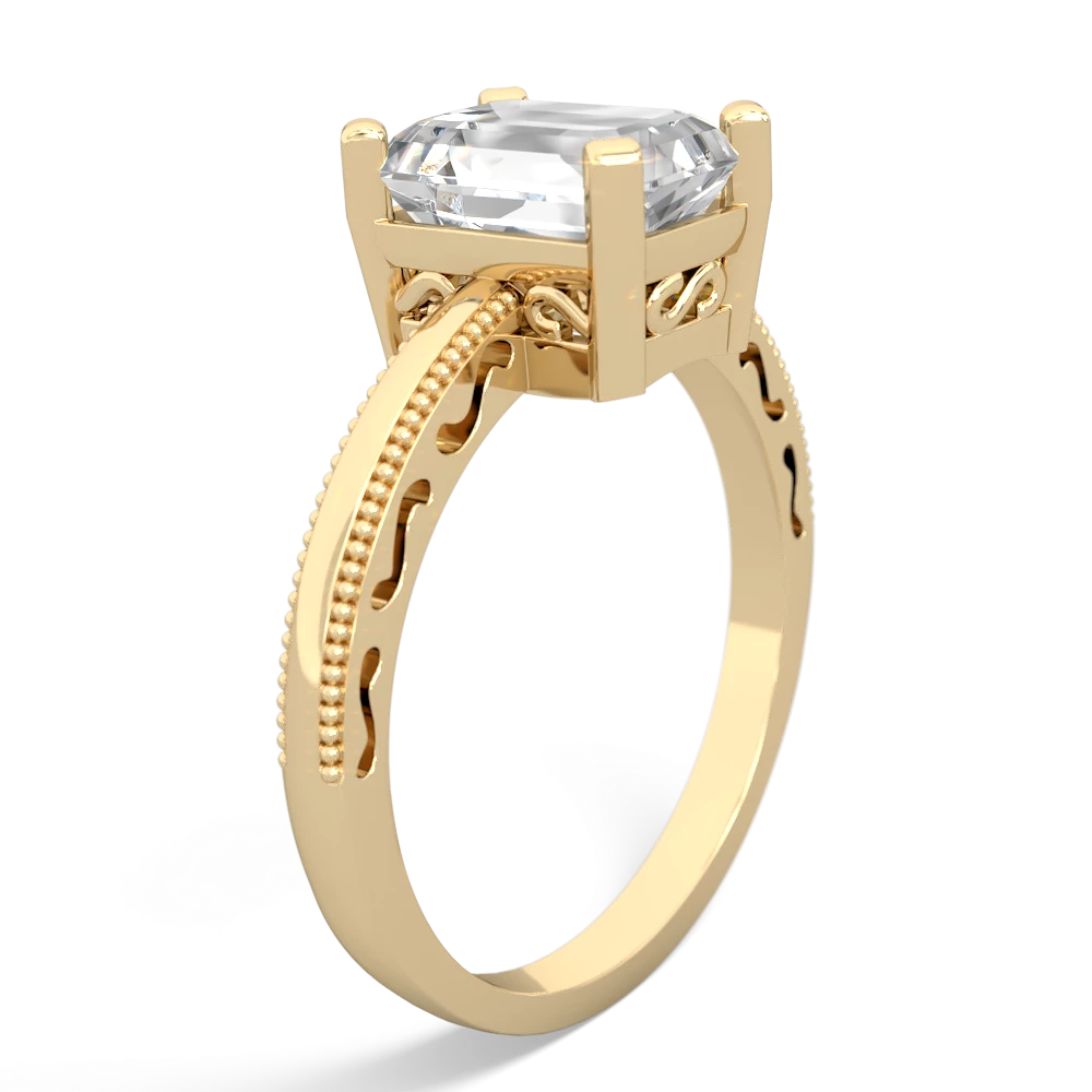 White Topaz Milgrain Scroll 14K Yellow Gold ring R2338