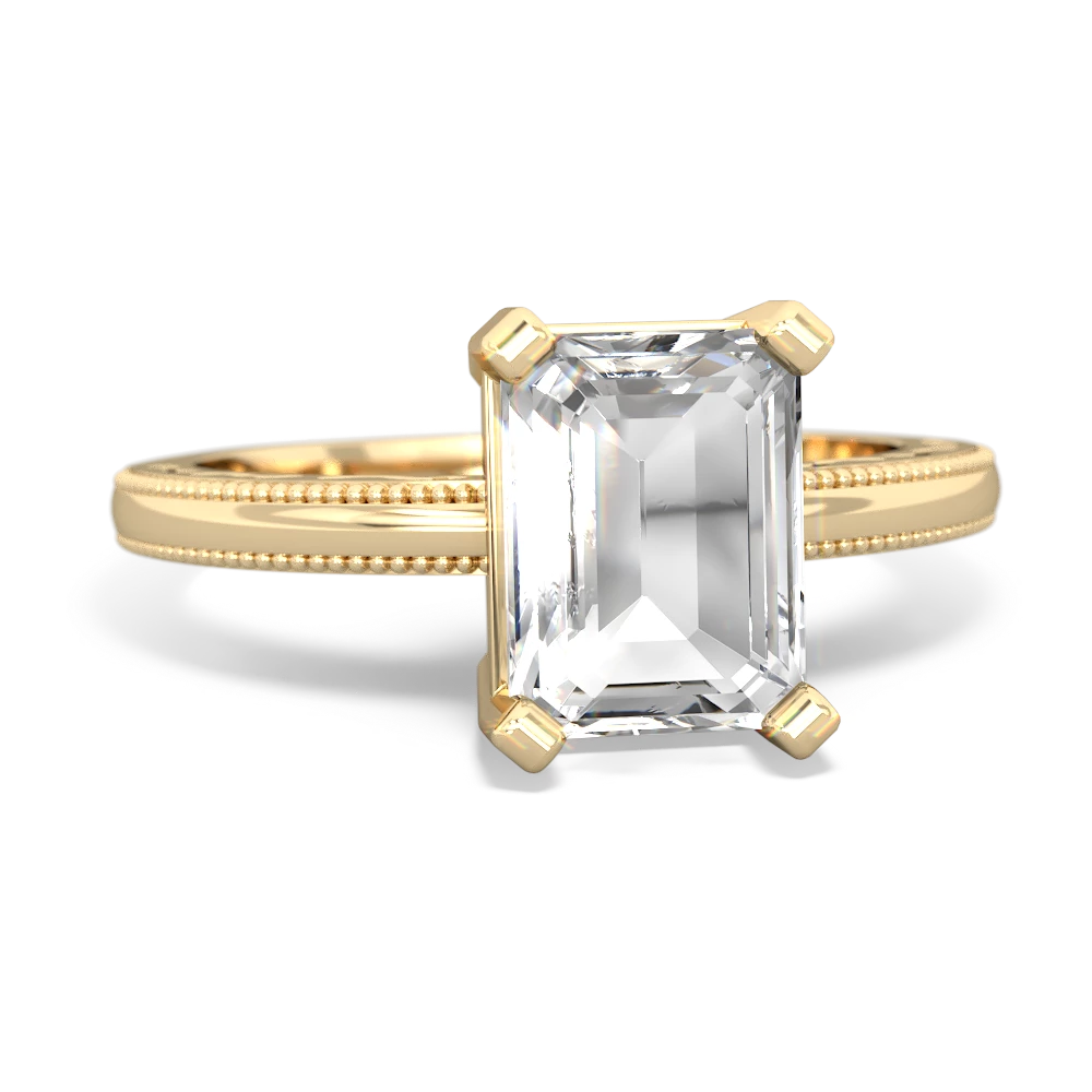 White Topaz Milgrain Scroll 14K Yellow Gold ring R2338