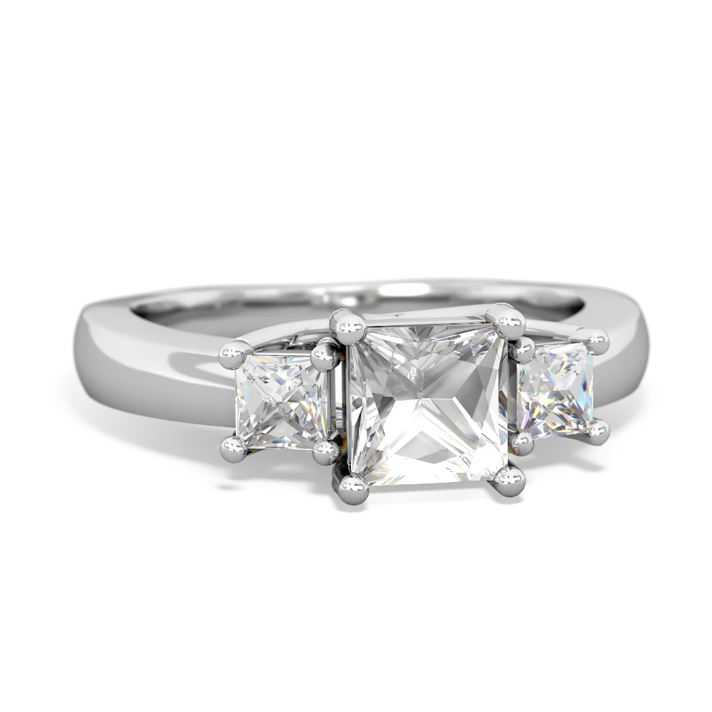 White Topaz Three Stone Trellis 14K White Gold ring R4015