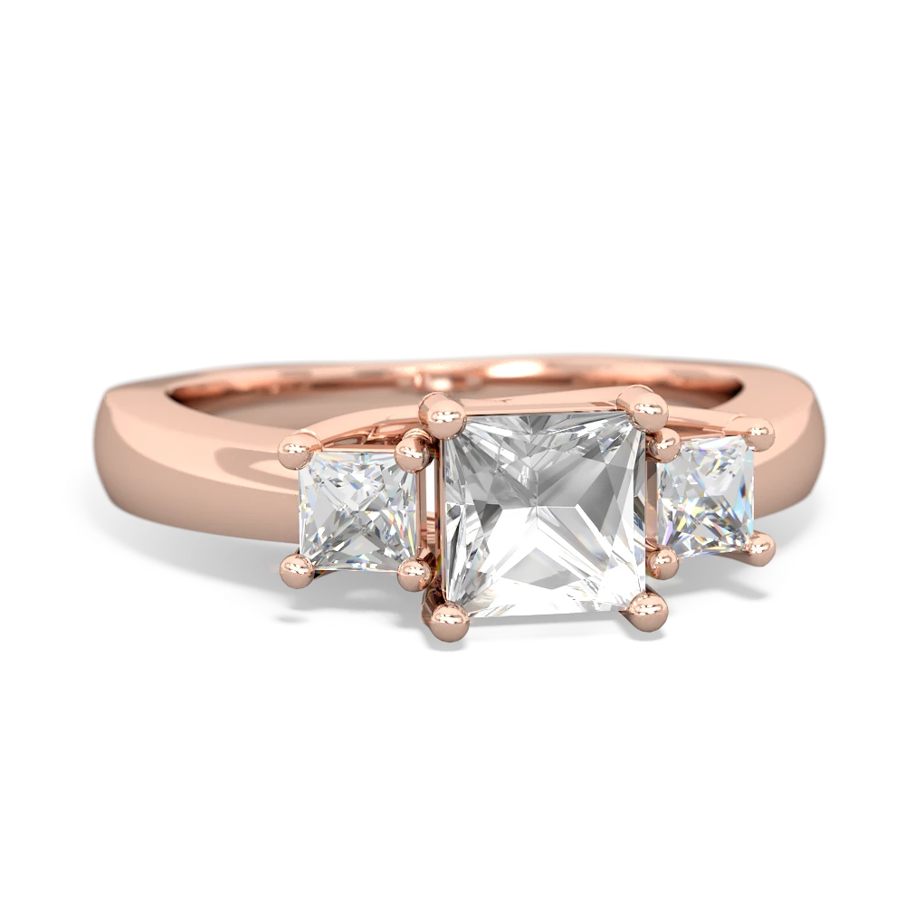 White Topaz Three Stone Trellis 14K Rose Gold ring R4015