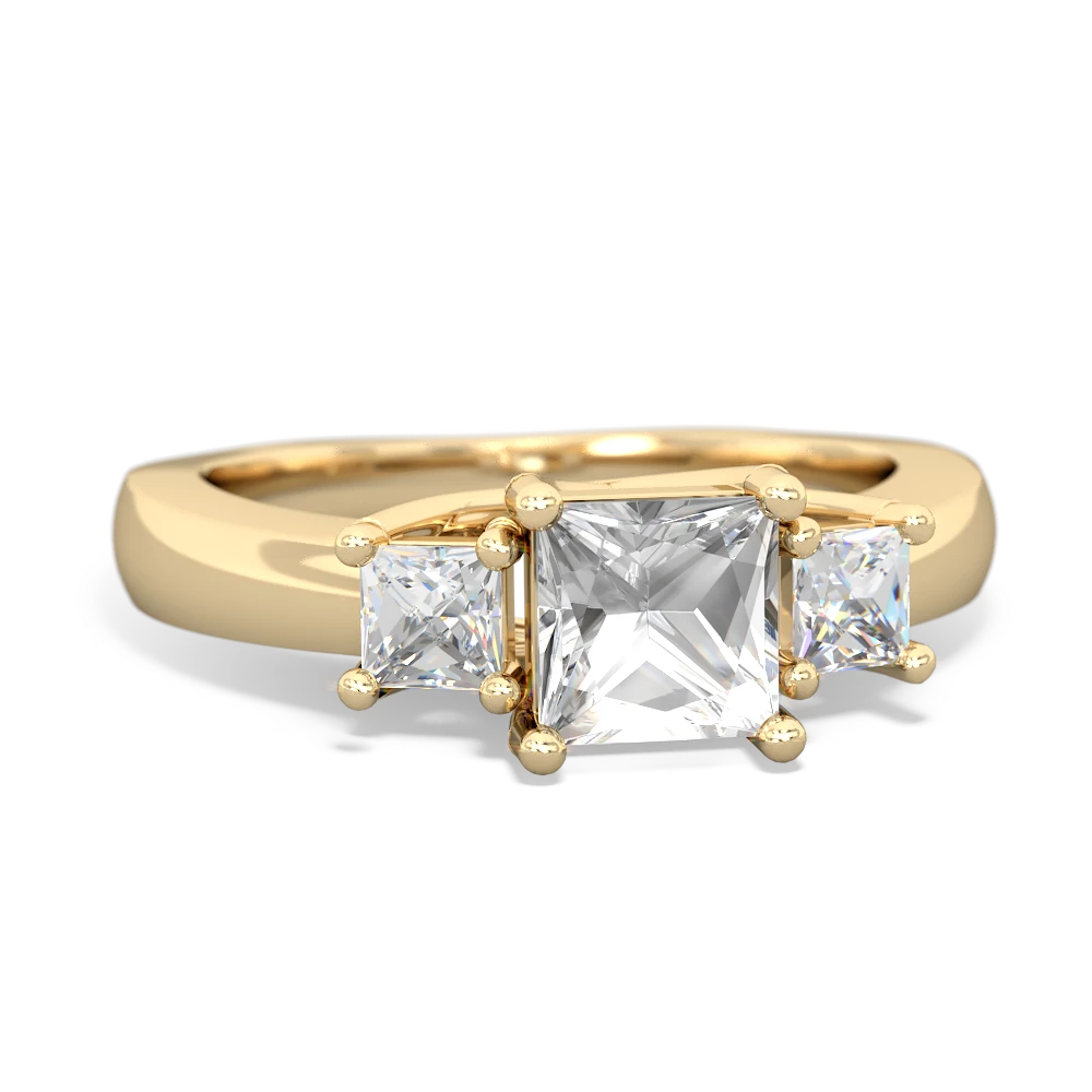 White Topaz Three Stone Trellis 14K Yellow Gold ring R4015