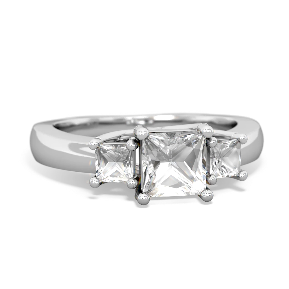 White Topaz Three Stone Trellis 14K White Gold ring R4015