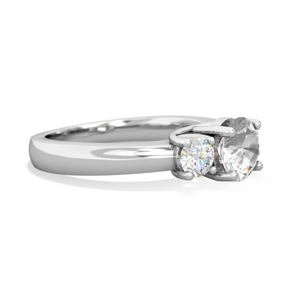 White Topaz Diamond Three Stone Round Trellis 14K White Gold ring R4018