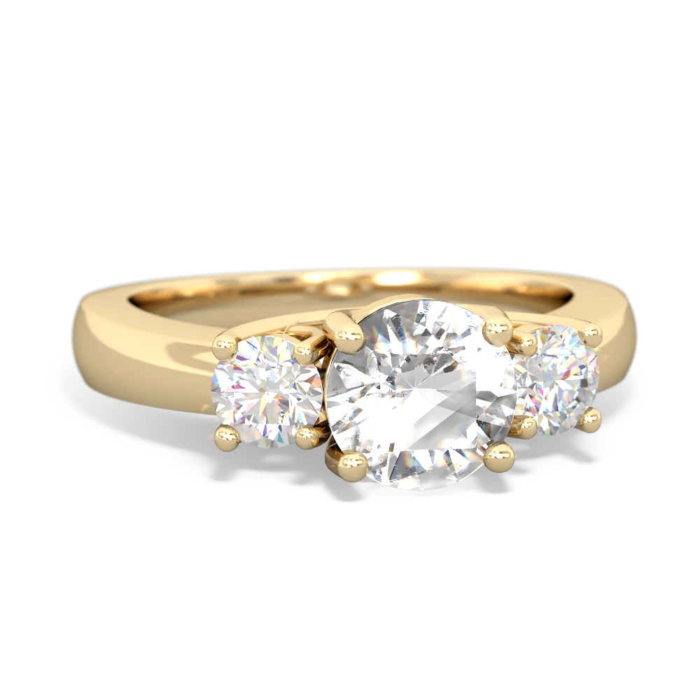 White Topaz Three Stone Trellis 14K Yellow Gold ring R4018