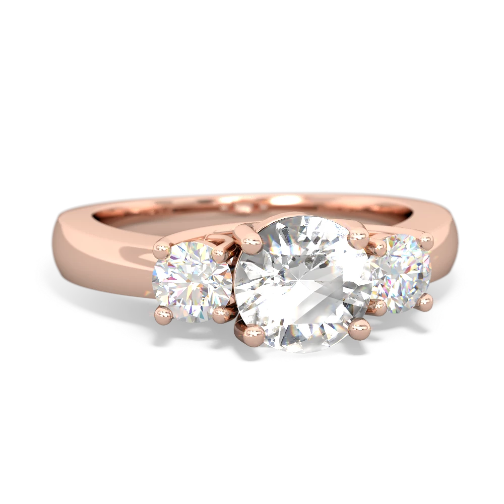 White Topaz Diamond Three Stone Round Trellis 14K Rose Gold ring R4018