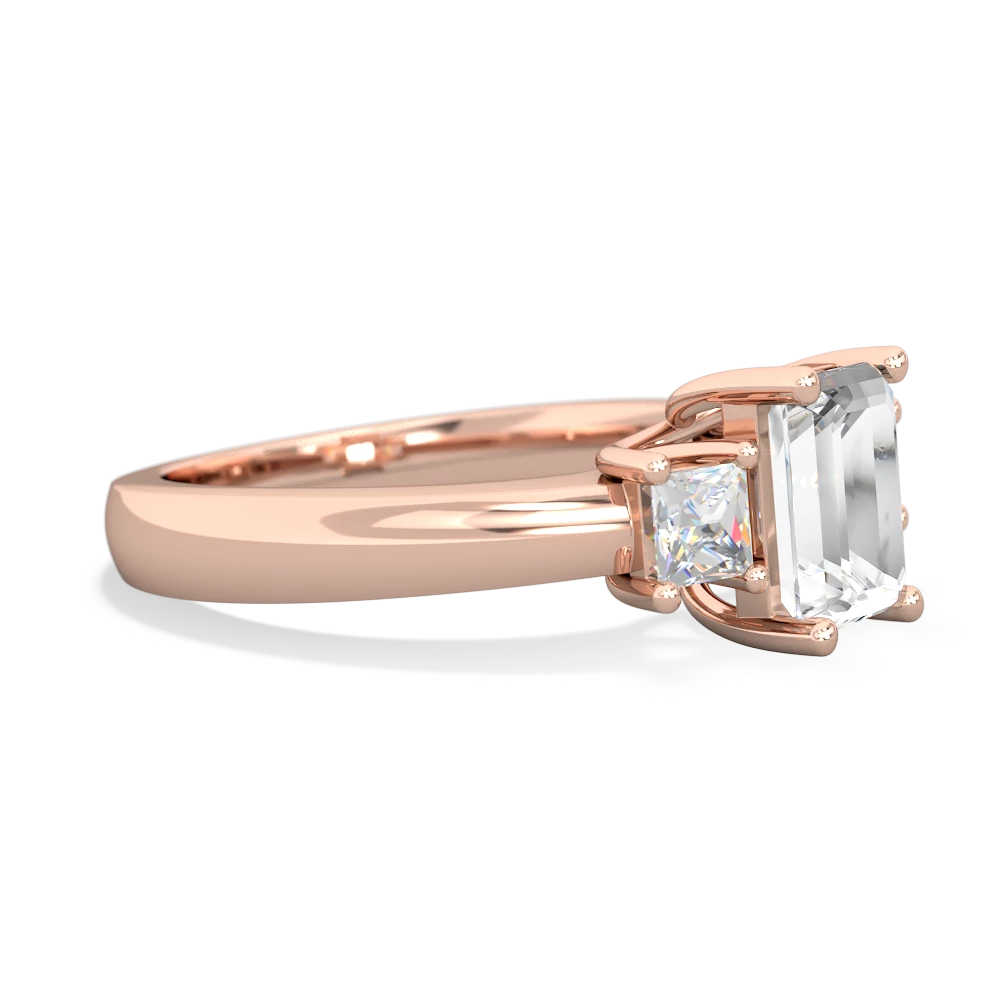 White Topaz Diamond Three Stone Emerald-Cut Trellis 14K Rose Gold ring R4021