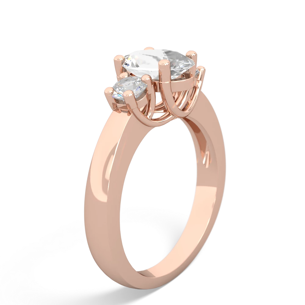 White Topaz Diamond Three Stone Oval Trellis 14K Rose Gold ring R4024
