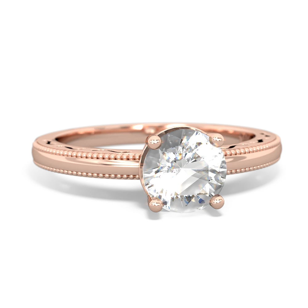 White Topaz Milgrain Filigree 14K Rose Gold ring R5090