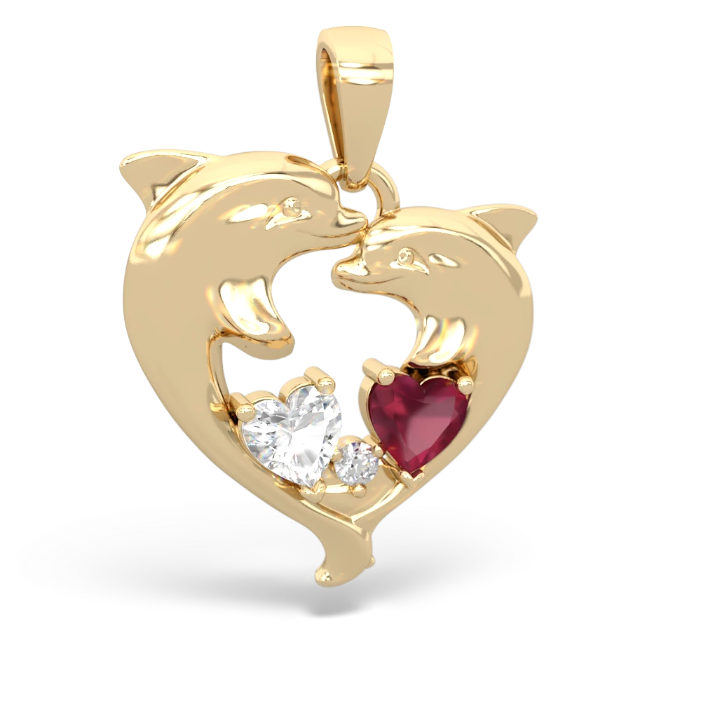 White Topaz Dolphin Heart 14K Yellow Gold pendant P5820