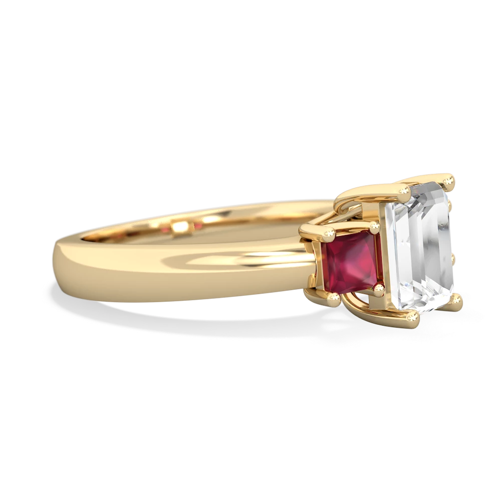 White Topaz Three Stone Emerald-Cut Trellis 14K Yellow Gold ring R4021