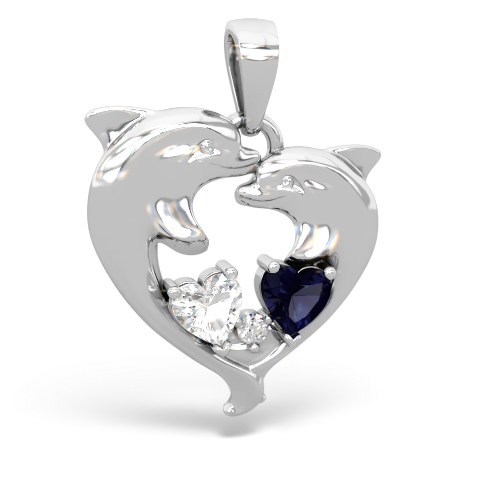 White Topaz Dolphin Heart 14K White Gold pendant P5820