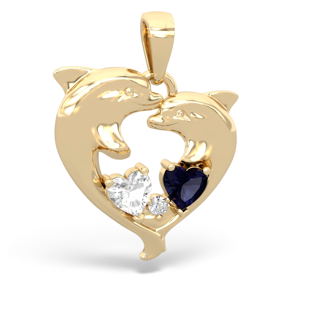 White Topaz Dolphin Heart 14K Yellow Gold pendant P5820