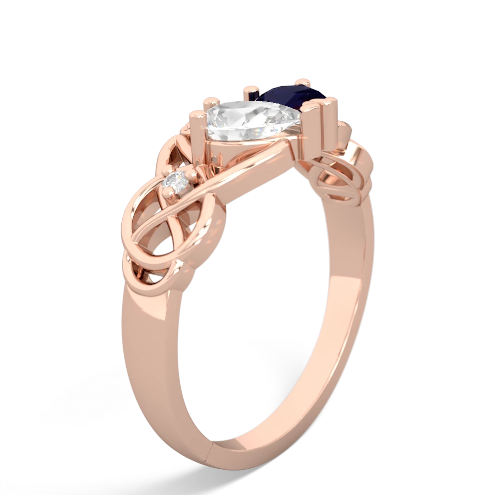 White Topaz 'One Heart' Celtic Knot Claddagh 14K Rose Gold ring R5322