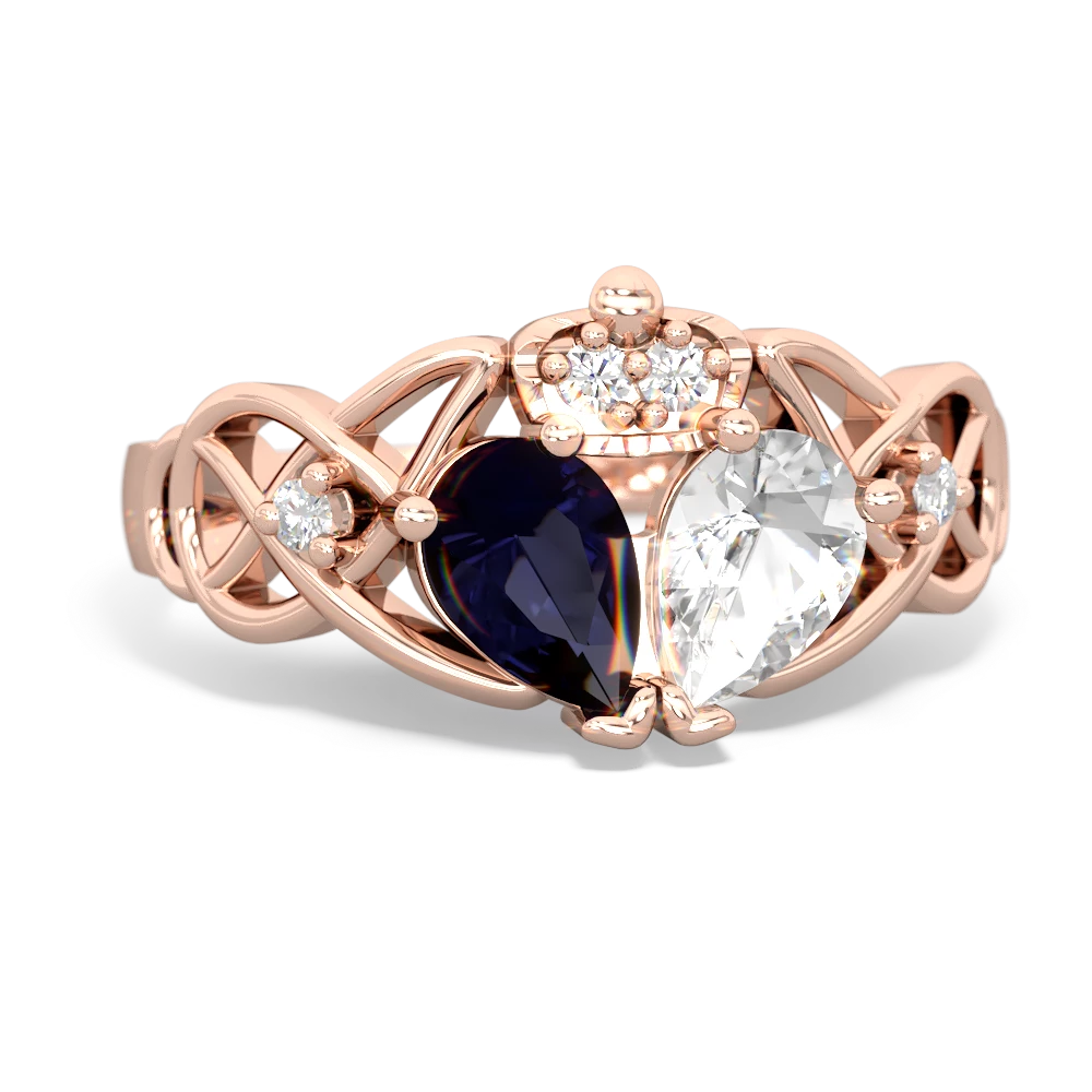 White Topaz 'One Heart' Celtic Knot Claddagh 14K Rose Gold ring R5322