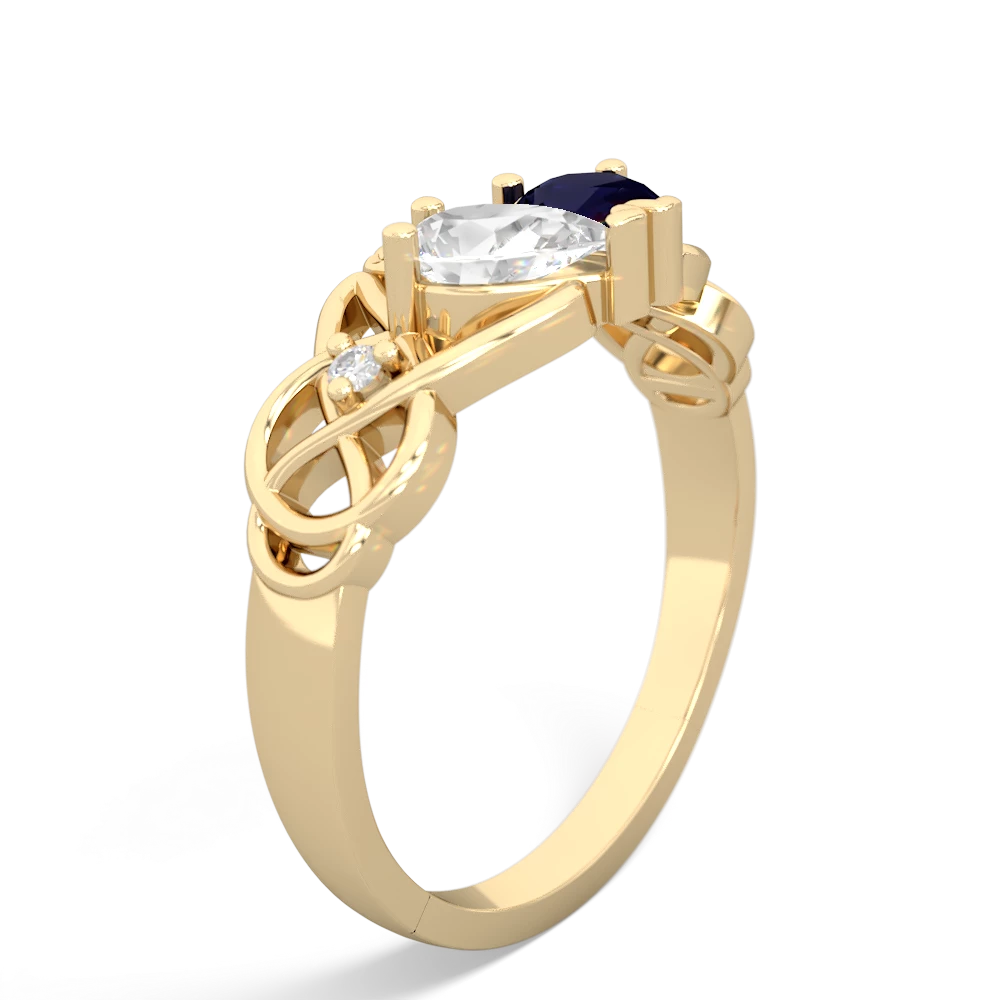 White Topaz 'One Heart' Celtic Knot Claddagh 14K Yellow Gold ring R5322