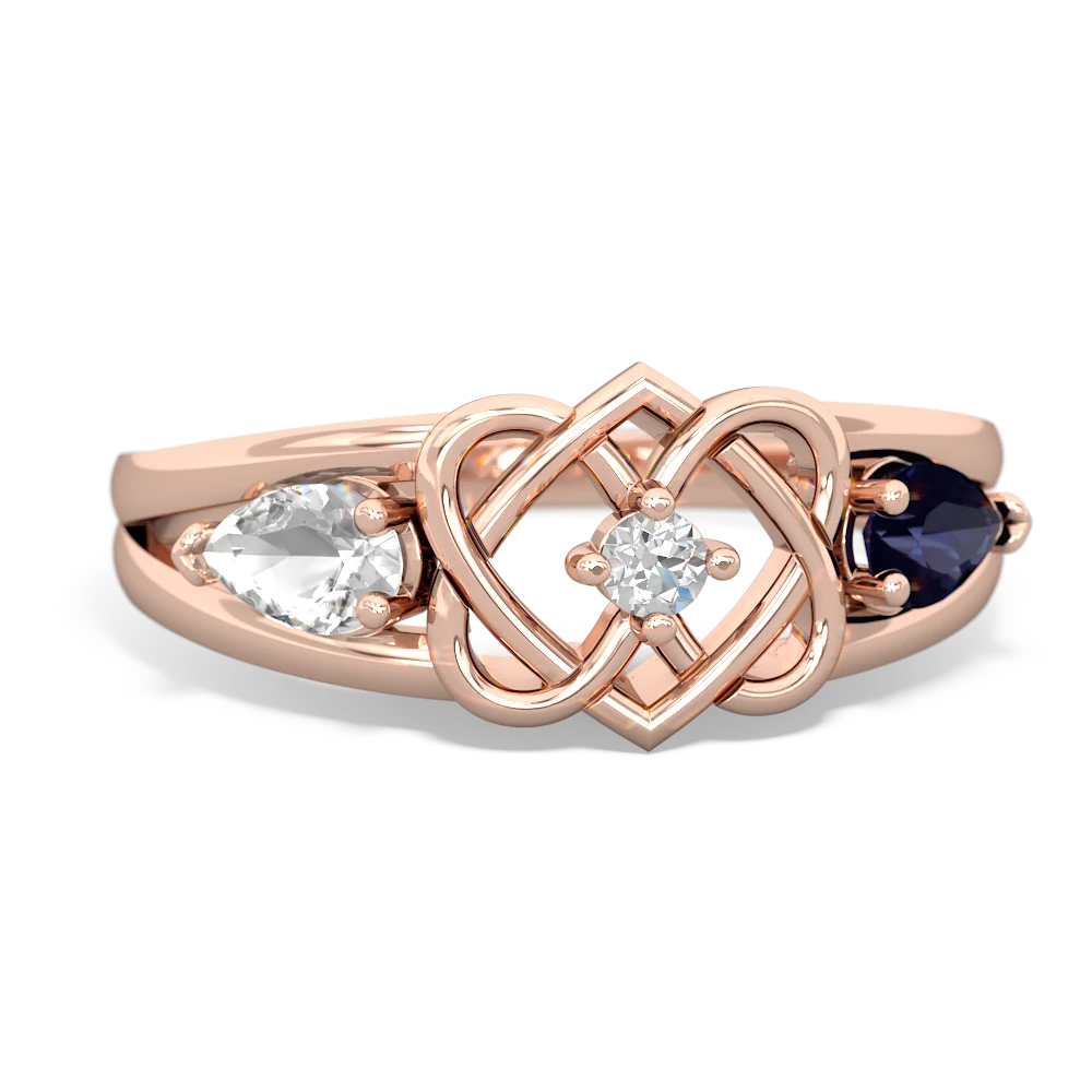 White Topaz Hearts Intertwined 14K Rose Gold ring R5880