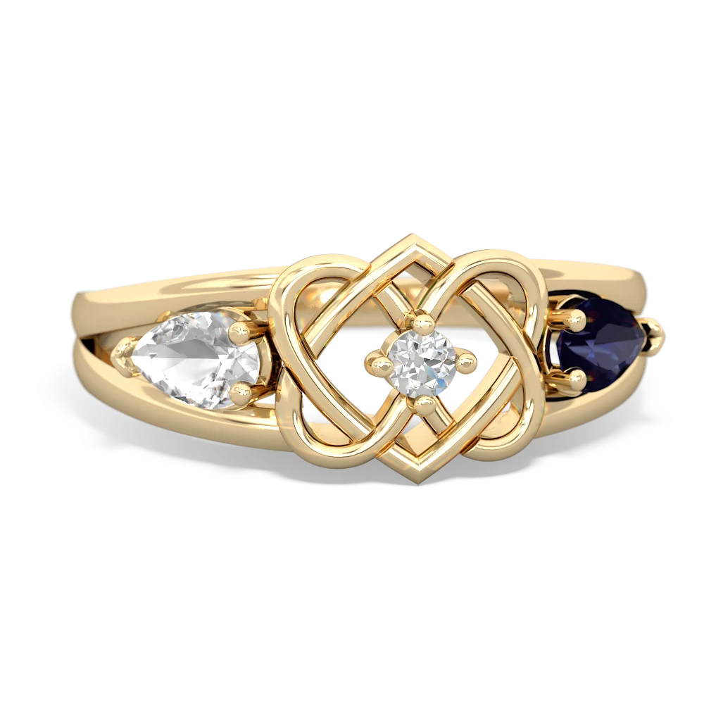 White Topaz Hearts Intertwined 14K Yellow Gold ring R5880