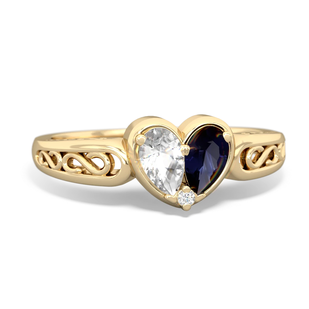 White Topaz Filligree 'One Heart' 14K Yellow Gold ring R5070