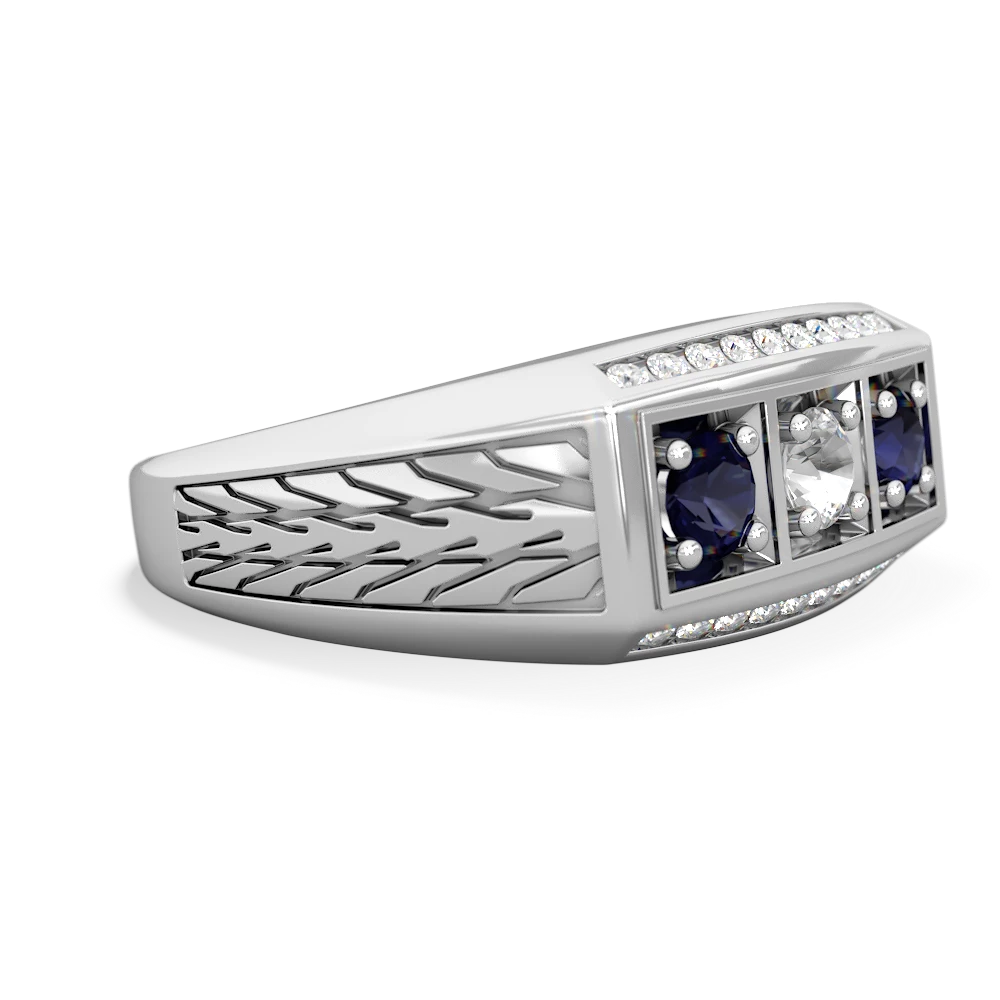 White Topaz Three Stone Tire Tread Men's 14K White Gold ring R0520