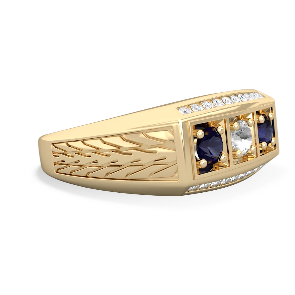 White Topaz Three Stone Tire Tread Men's 14K Yellow Gold ring R0520