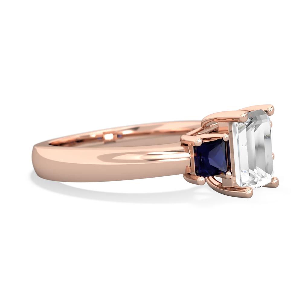 White Topaz Three Stone Emerald-Cut Trellis 14K Rose Gold ring R4021