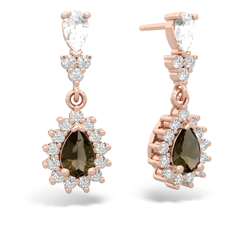 White Topaz Halo Pear Dangle 14K Rose Gold earrings E1882