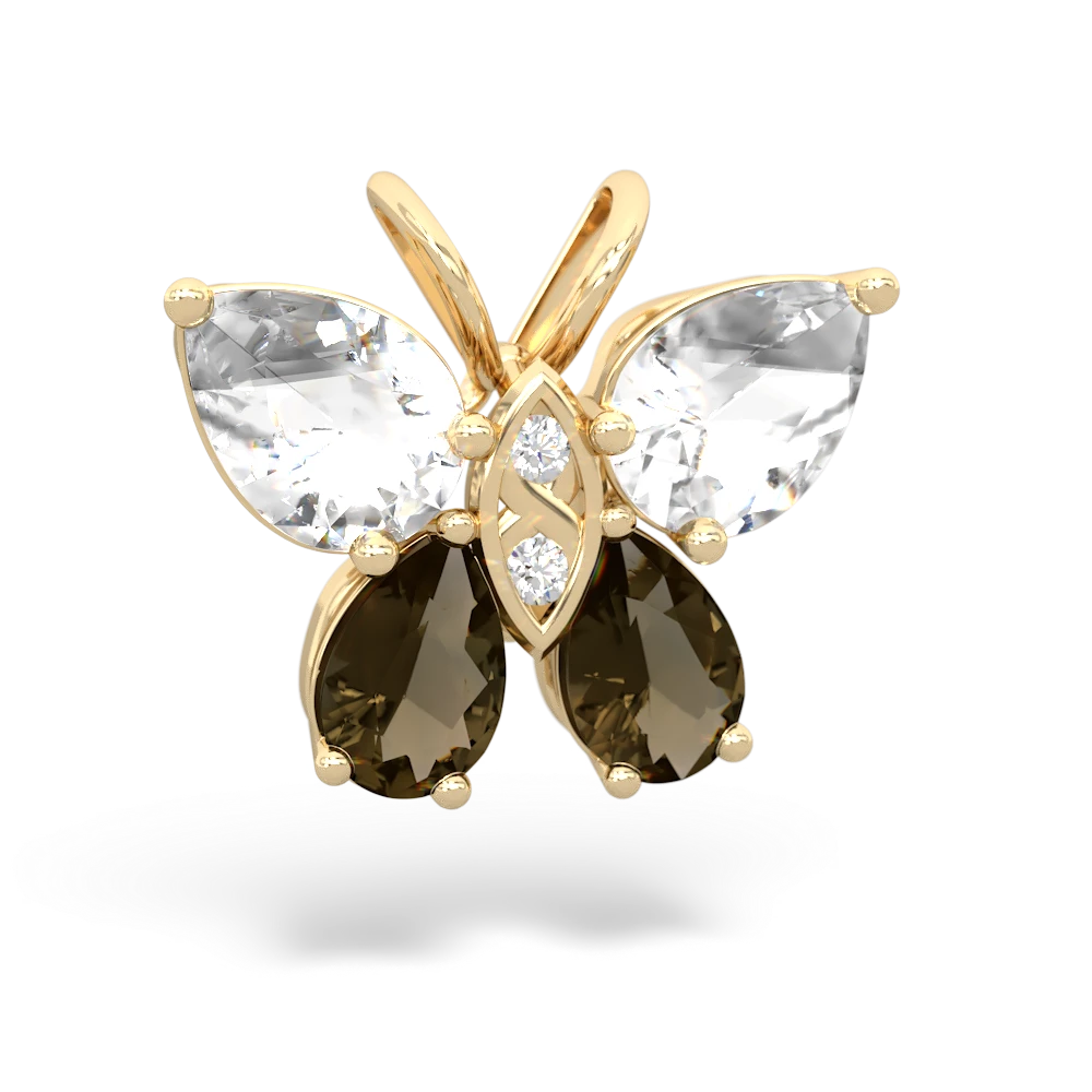 White Topaz Butterfly 14K Yellow Gold pendant P2215