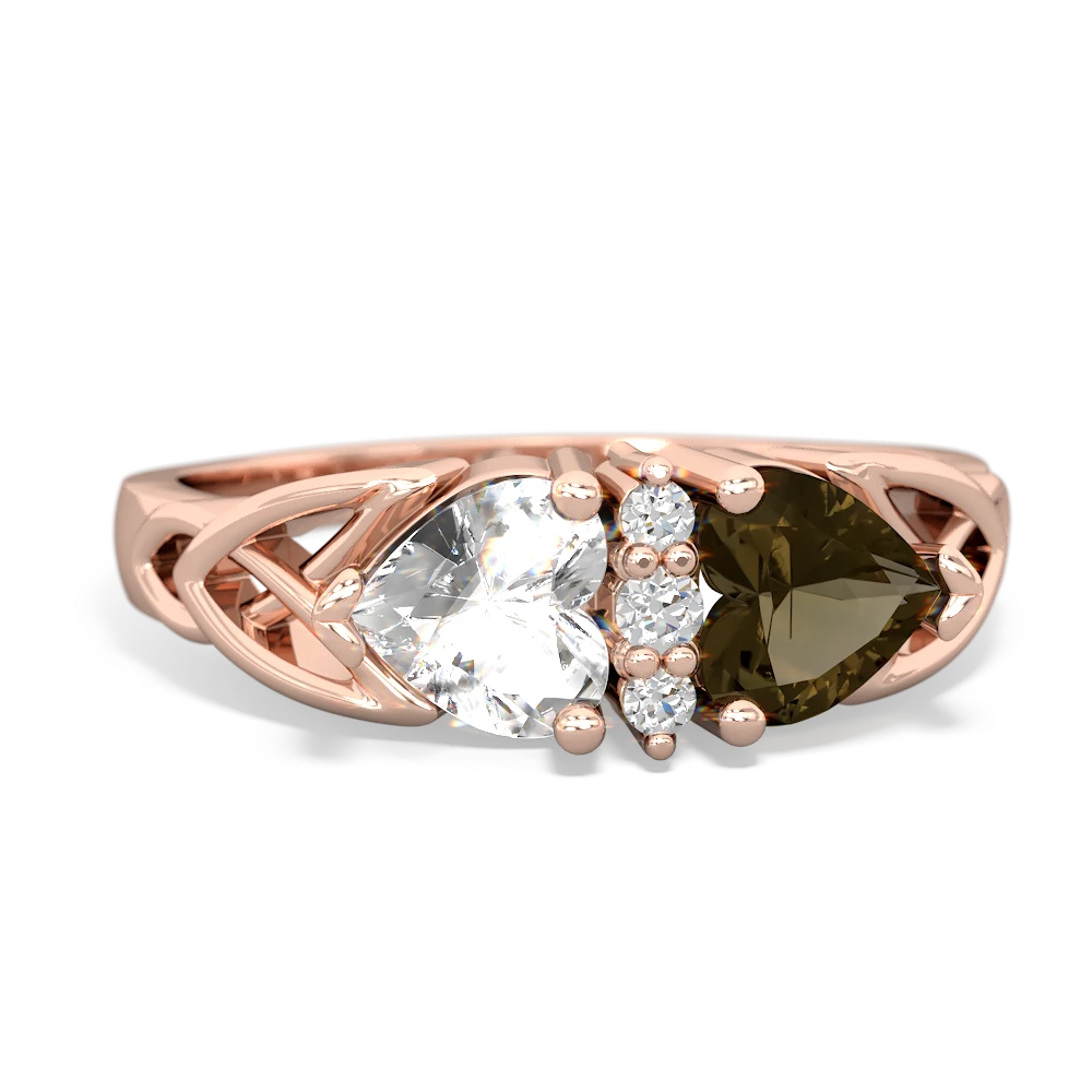 White Topaz Celtic Knot Double Heart 14K Rose Gold ring R5040