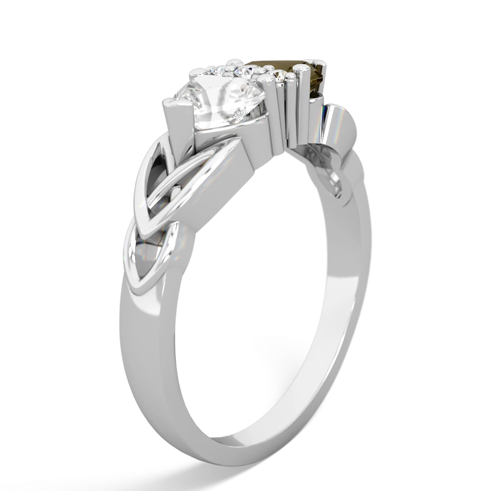 White Topaz Celtic Knot Double Heart 14K White Gold ring R5040