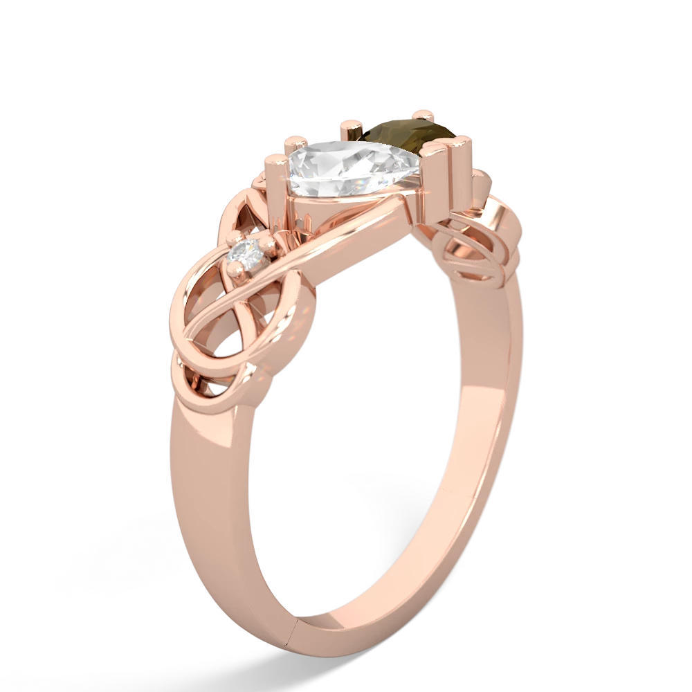 White Topaz 'One Heart' Celtic Knot Claddagh 14K Rose Gold ring R5322