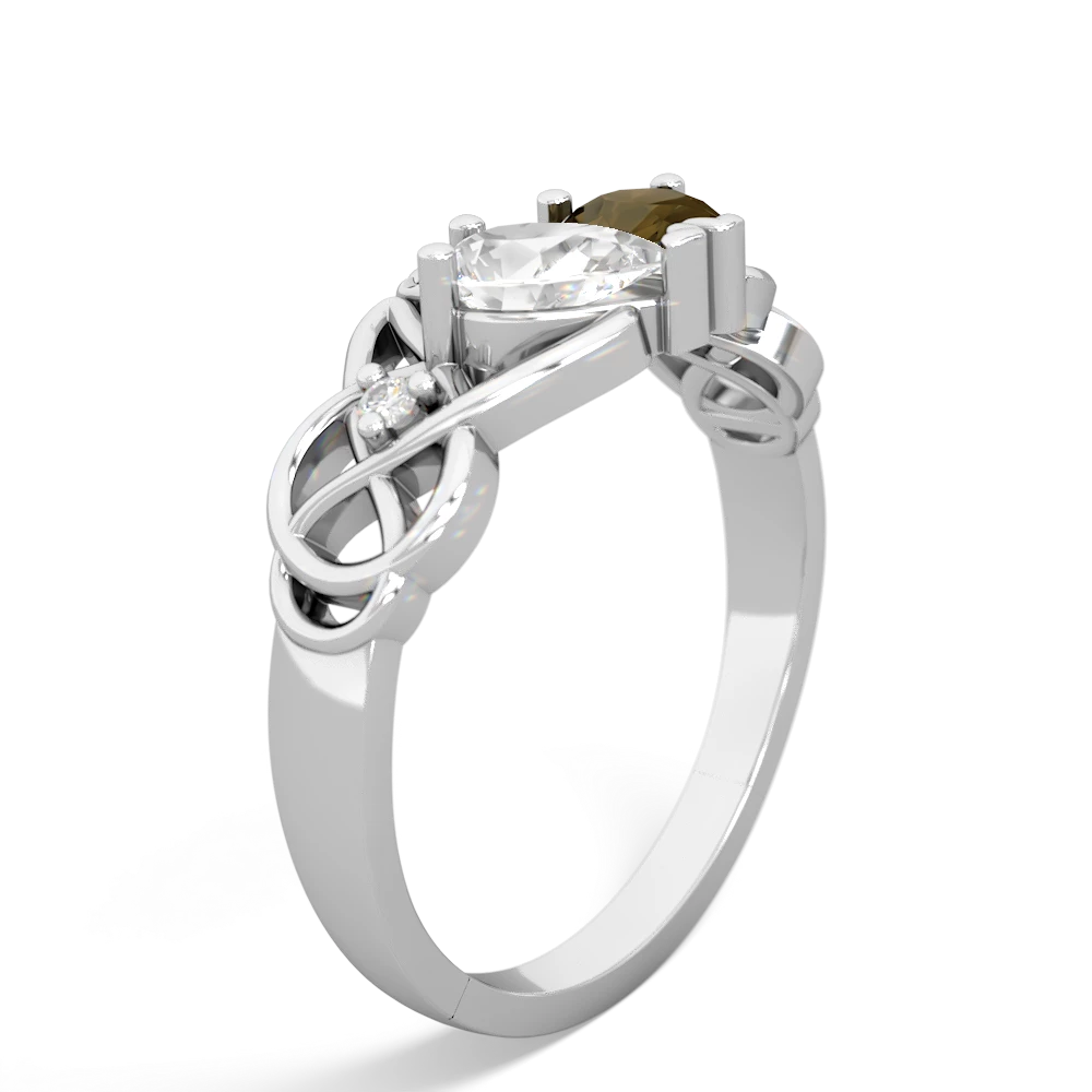 White Topaz 'One Heart' Celtic Knot Claddagh 14K White Gold ring R5322