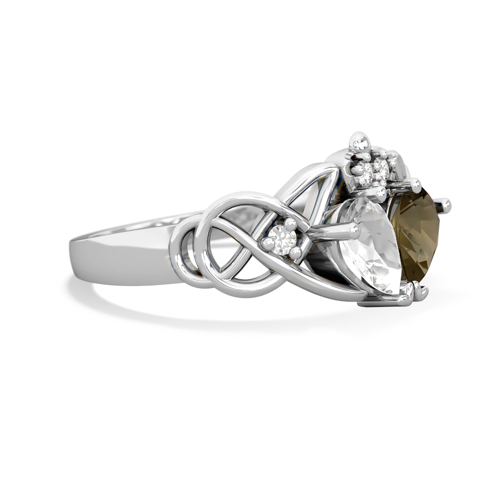 White Topaz 'One Heart' Celtic Knot Claddagh 14K White Gold ring R5322