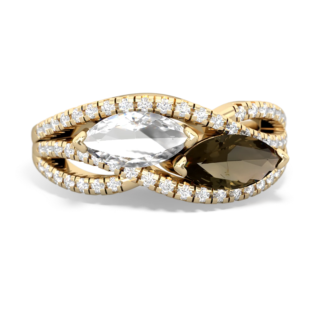 White Topaz Diamond Rivers 14K Yellow Gold ring R3070