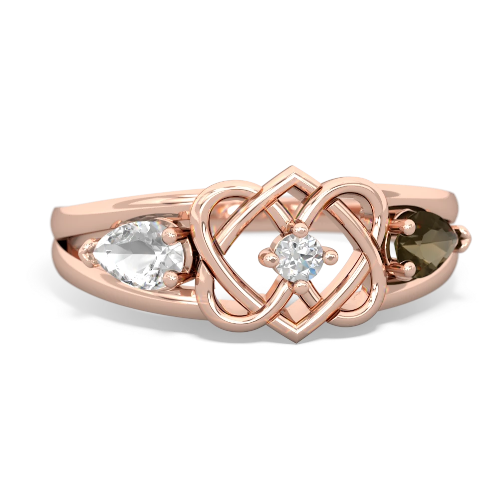 White Topaz Hearts Intertwined 14K Rose Gold ring R5880