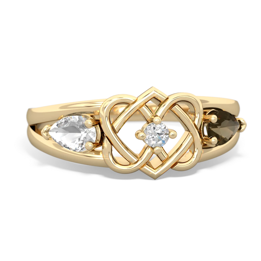 White Topaz Hearts Intertwined 14K Yellow Gold ring R5880