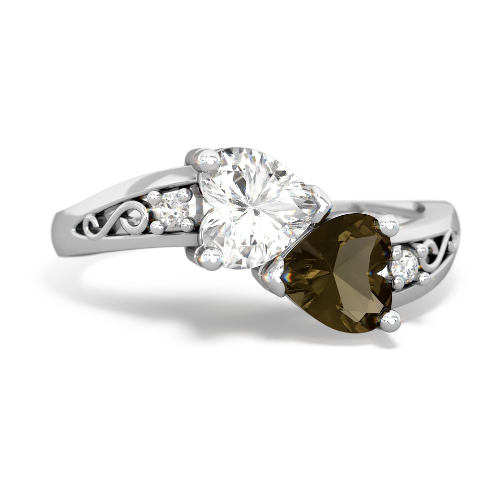 White Topaz Snuggling Hearts 14K White Gold ring R2178