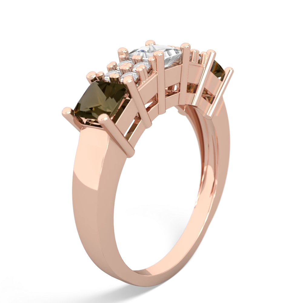 White Topaz Three Stone Diamond Cluster 14K Rose Gold ring R2592