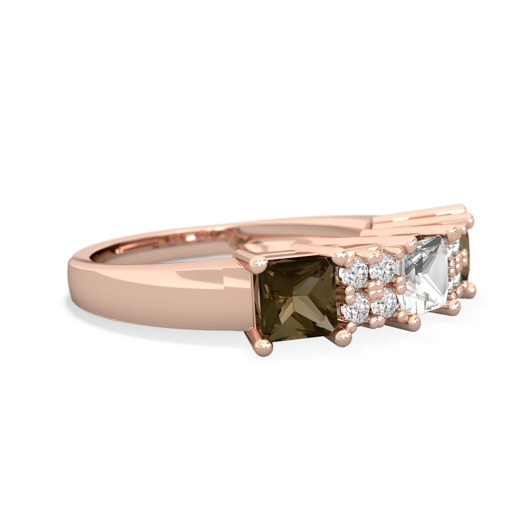 White Topaz Three Stone Diamond Cluster 14K Rose Gold ring R2592