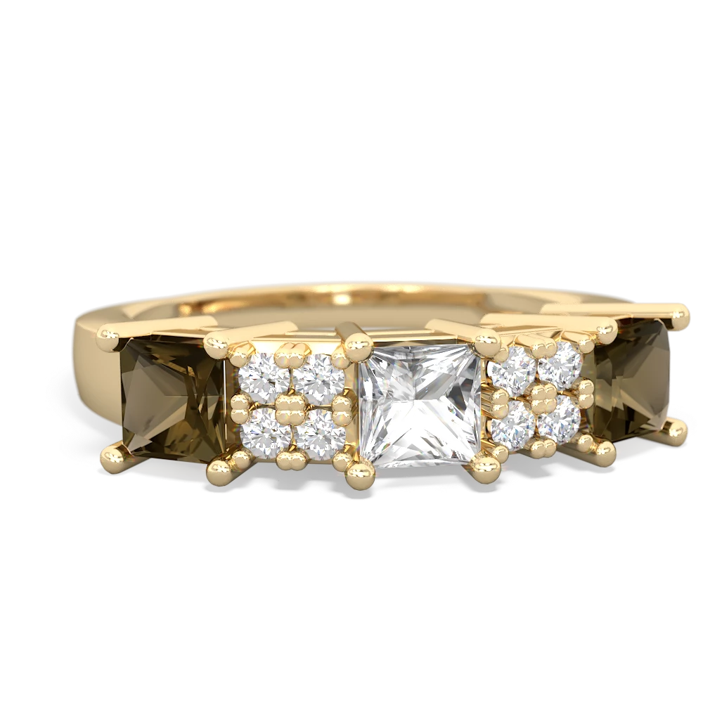 White Topaz Three Stone Diamond Cluster 14K Yellow Gold ring R2592