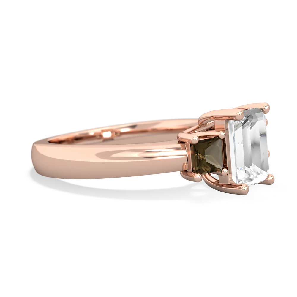 White Topaz Three Stone Emerald-Cut Trellis 14K Rose Gold ring R4021