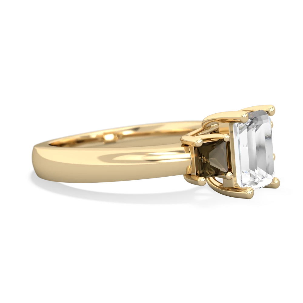 White Topaz Three Stone Emerald-Cut Trellis 14K Yellow Gold ring R4021