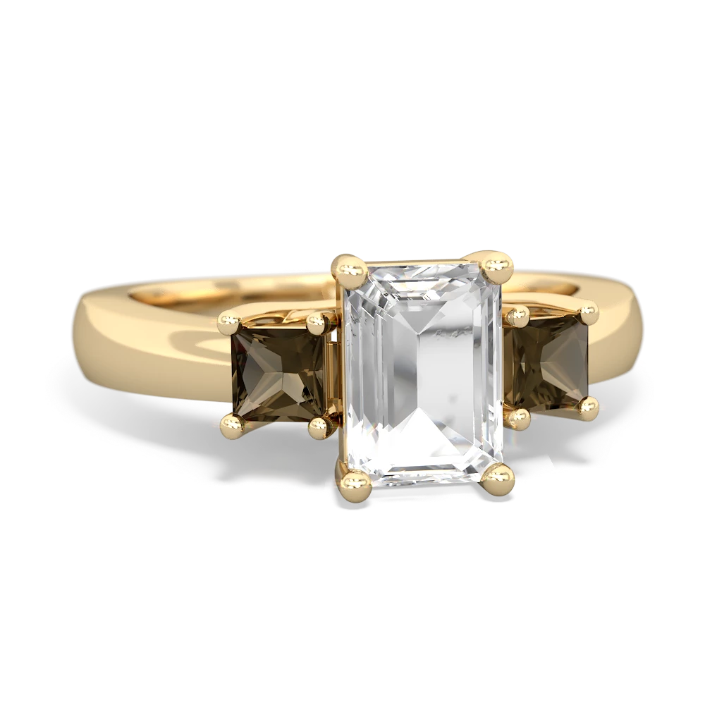 White Topaz Three Stone Emerald-Cut Trellis 14K Yellow Gold ring R4021