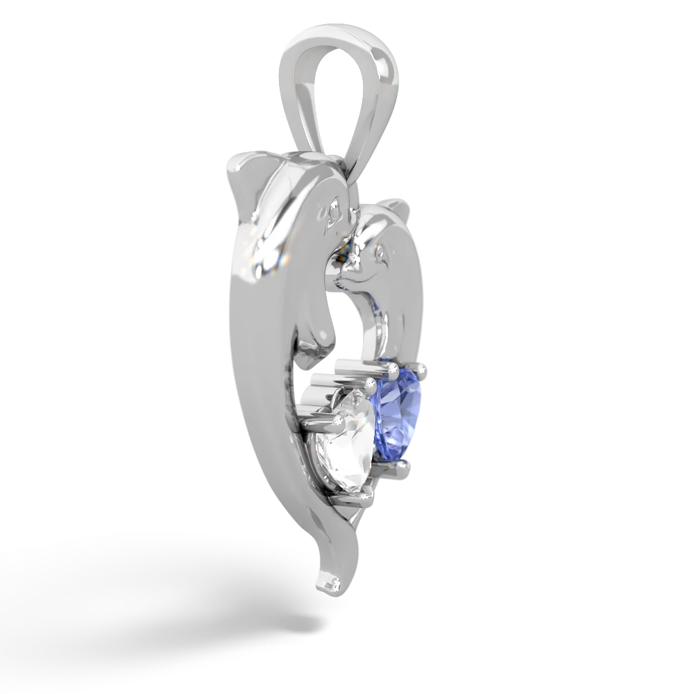 White Topaz Dolphin Heart 14K White Gold pendant P5820