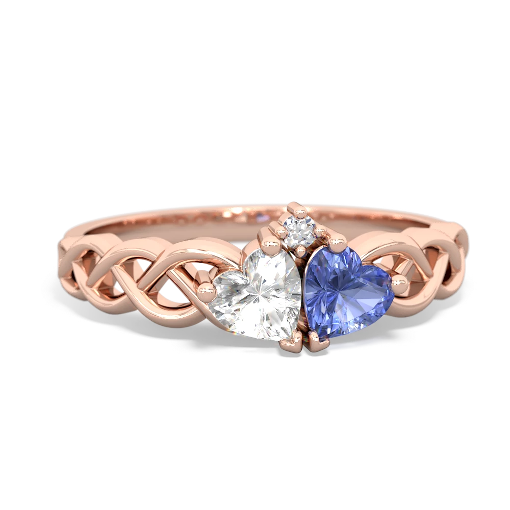 White Topaz Heart To Heart Braid 14K Rose Gold ring R5870