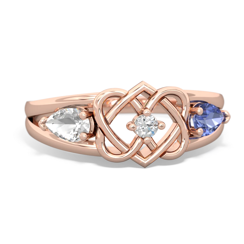 White Topaz Hearts Intertwined 14K Rose Gold ring R5880