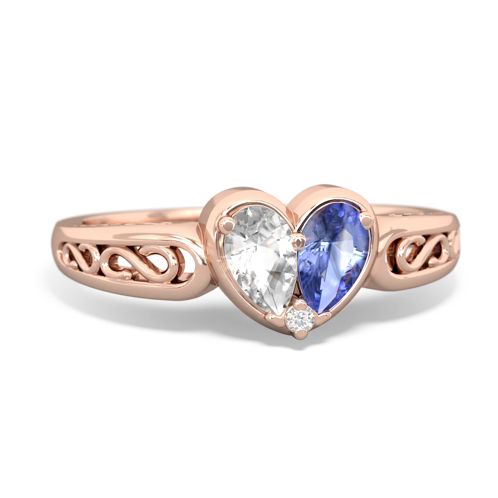 White Topaz Filligree 'One Heart' 14K Rose Gold ring R5070