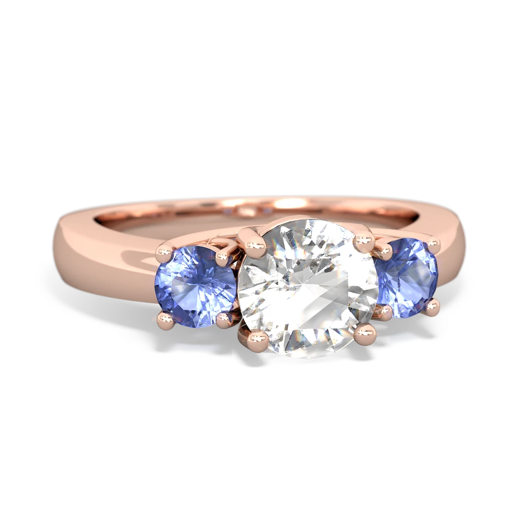 White Topaz Three Stone Round Trellis 14K Rose Gold ring R4018