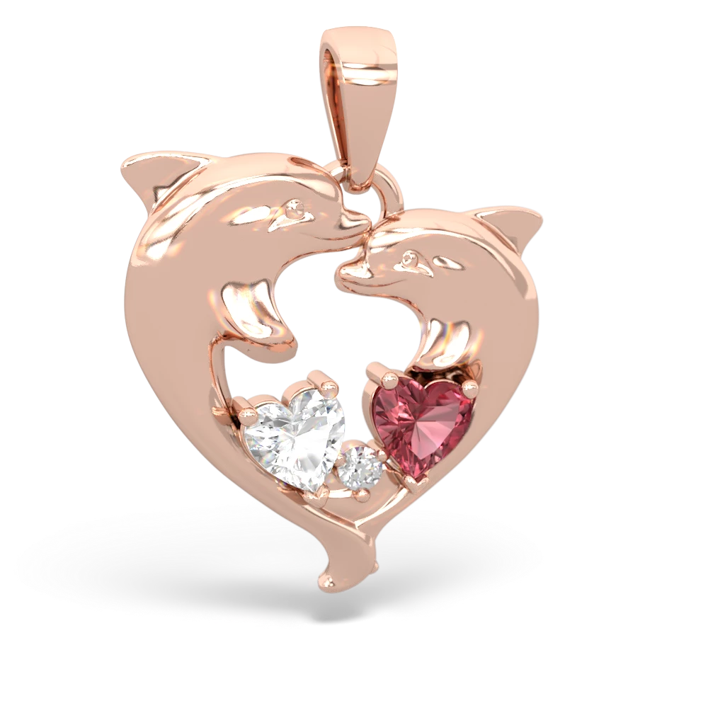 White Topaz Dolphin Heart 14K Rose Gold pendant P5820