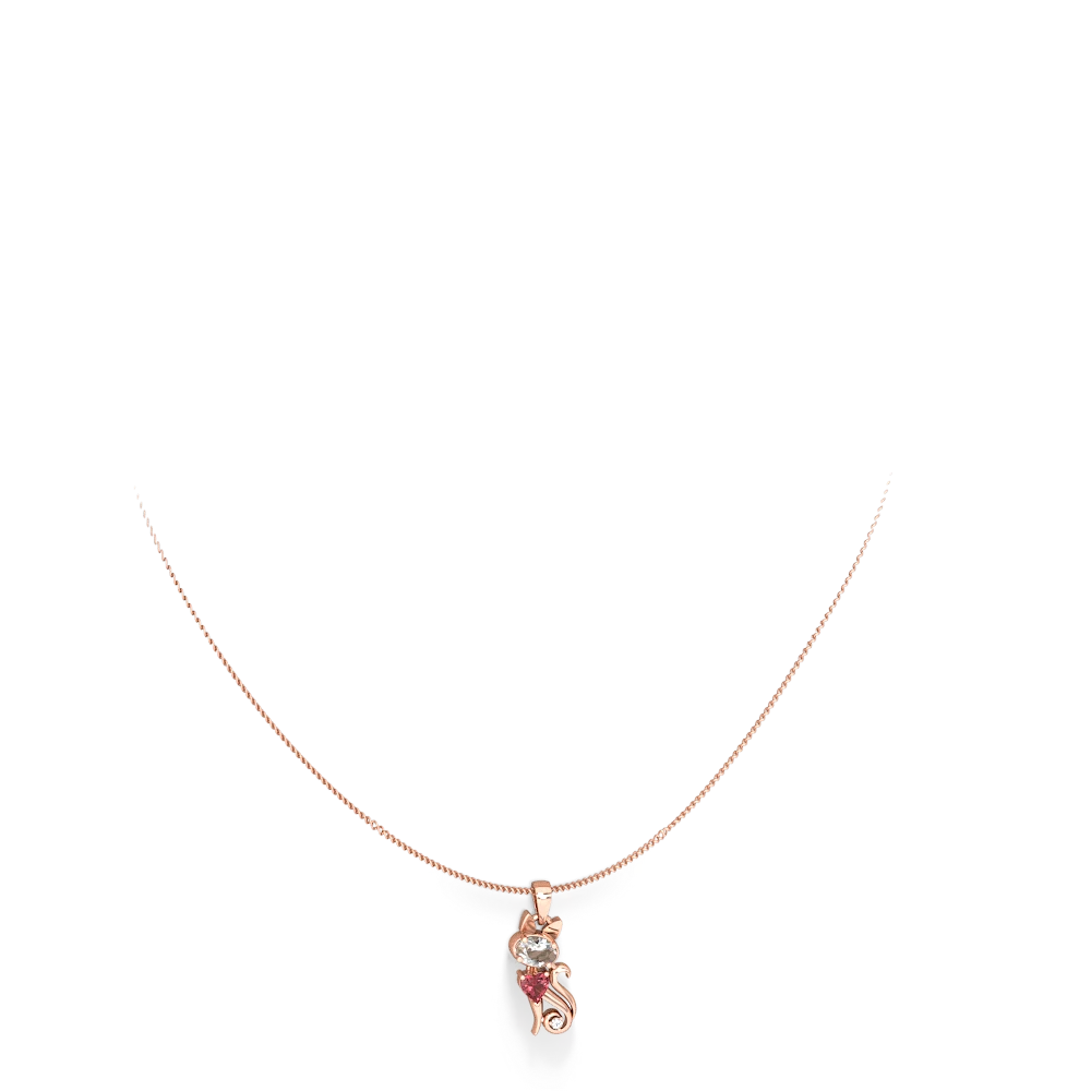 White Topaz Kitten 14K Rose Gold pendant P5780