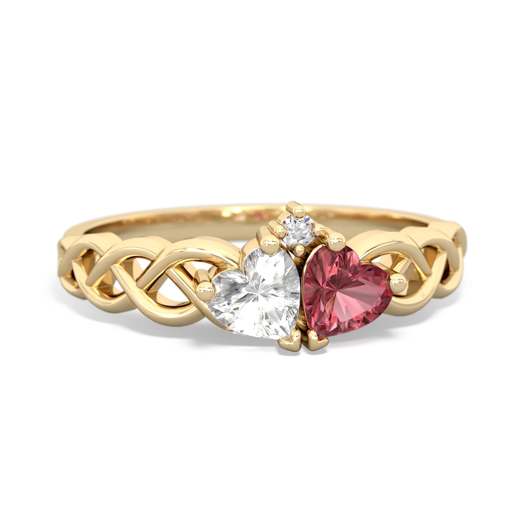 White Topaz Heart To Heart Braid 14K Yellow Gold ring R5870